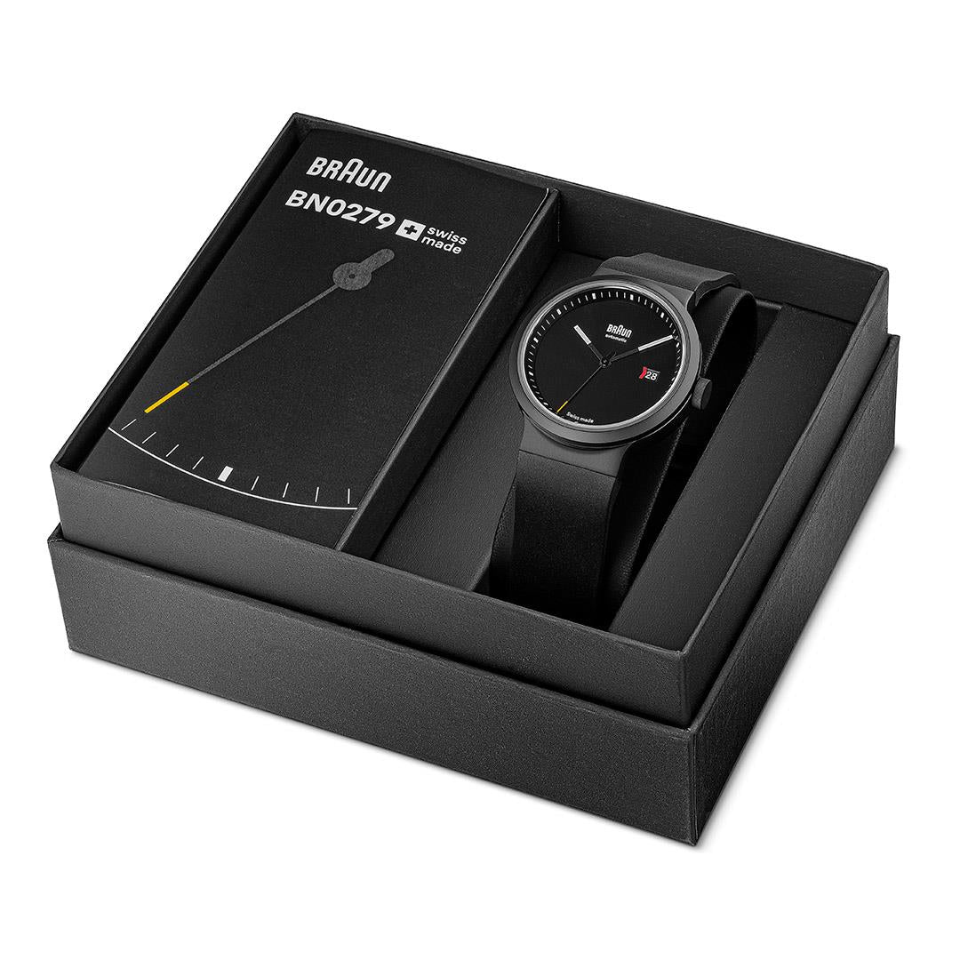 BN0279 Braun Swiss made automatic watch black dial and black
