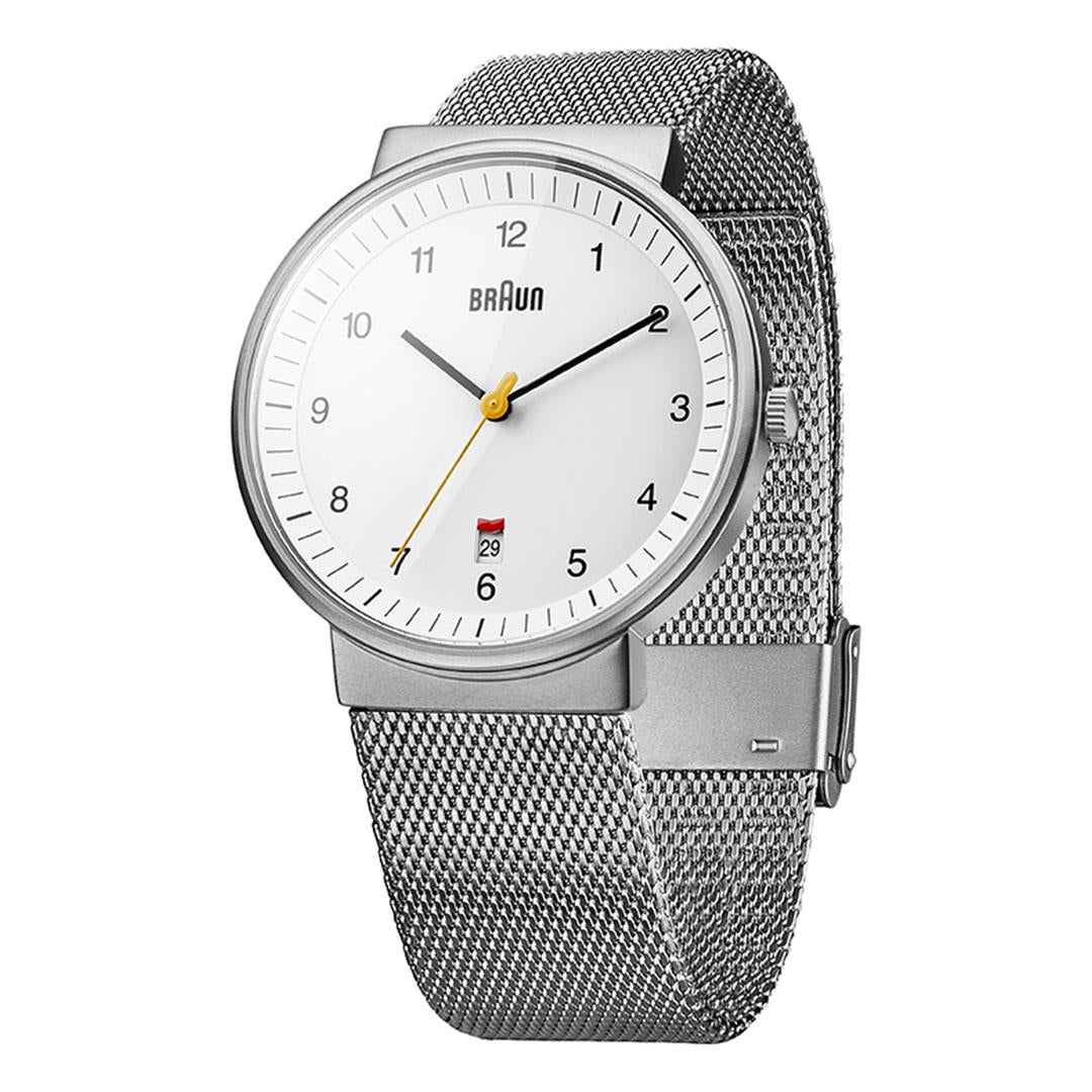BN0032 Braun gents classic watch white dial and silver mesh bracelet