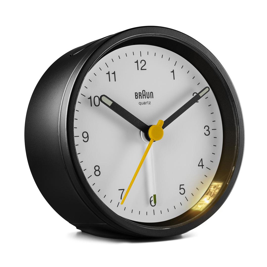 BC12 Braun classic analogue alarm clock black & white Braun Clocks US