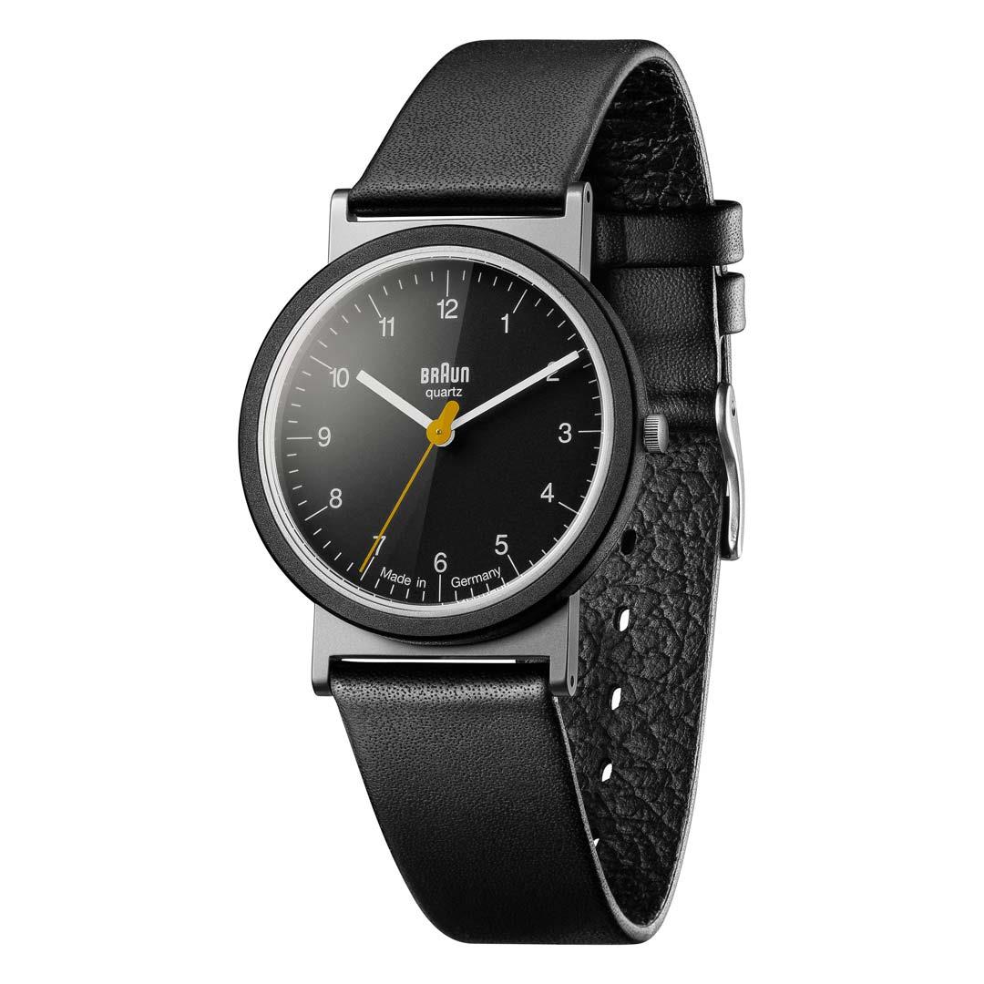 AW10 Braun classic watch black dial and black leather strap